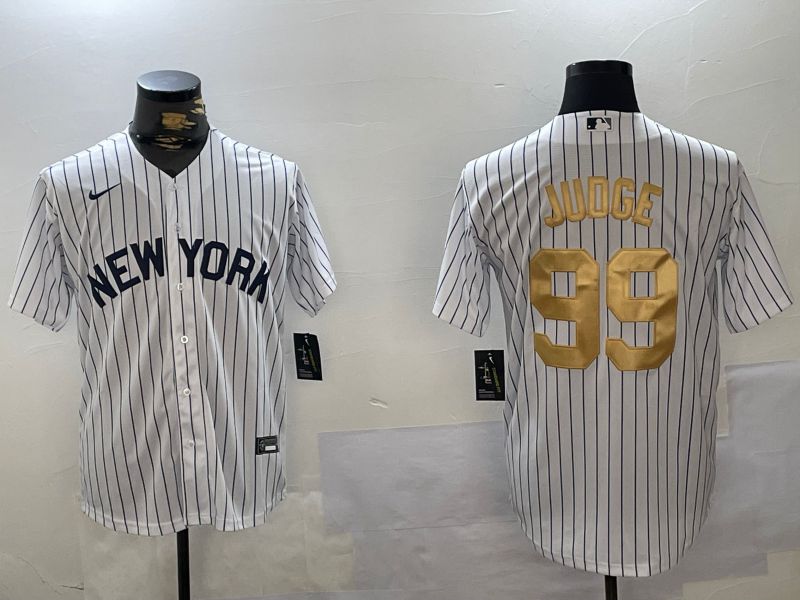 Men New York Yankees 99 Judge White Stripe Fashion Nike 2024 MLB Jersey style 1